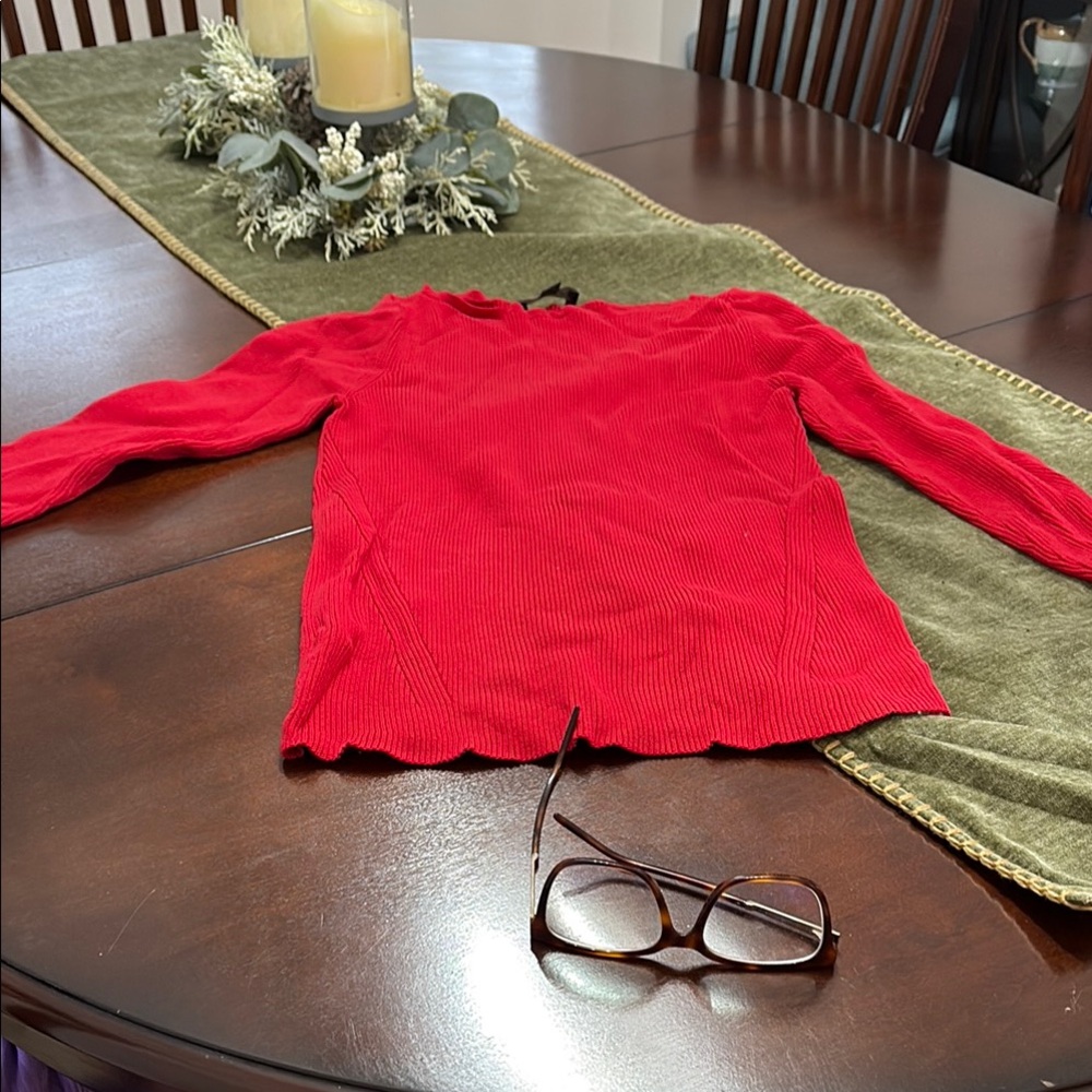 Red Long Sleeve Ribbed Top